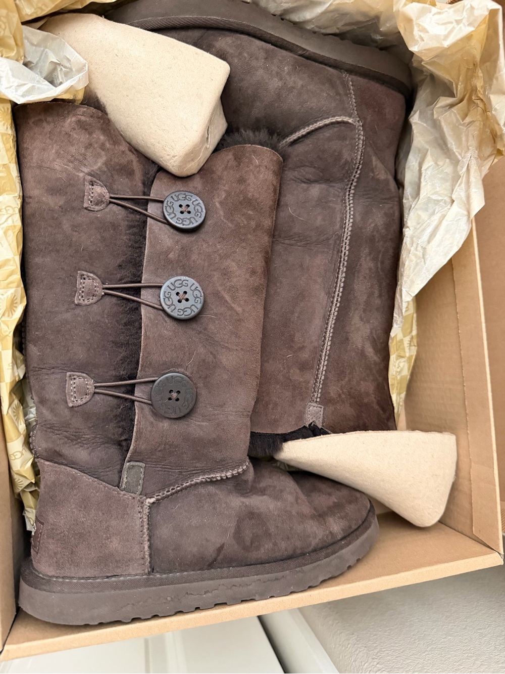 UGG Button-Trim Tall Bailey Boots in Dark Brown